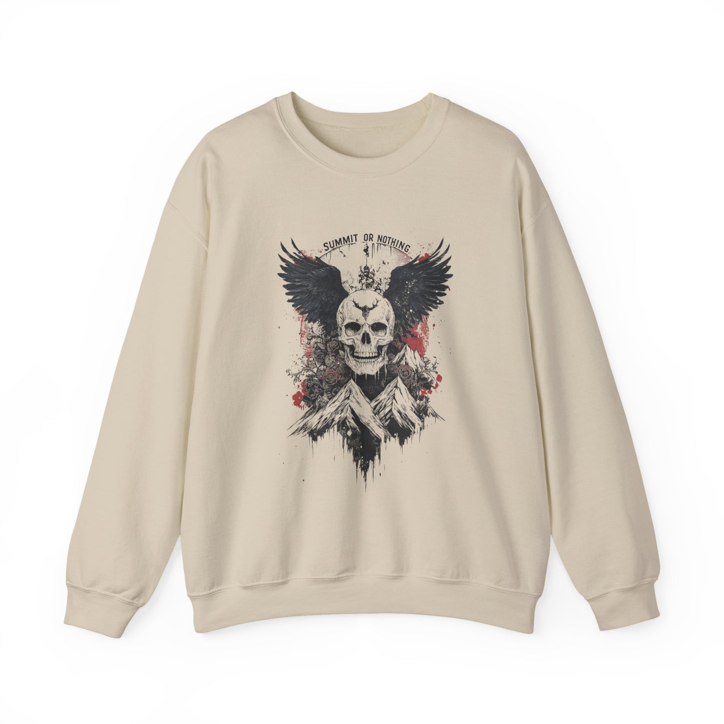 Summit of Nothing Skull Wings Crewneck — Mountain Goth Gift | Root to Peak