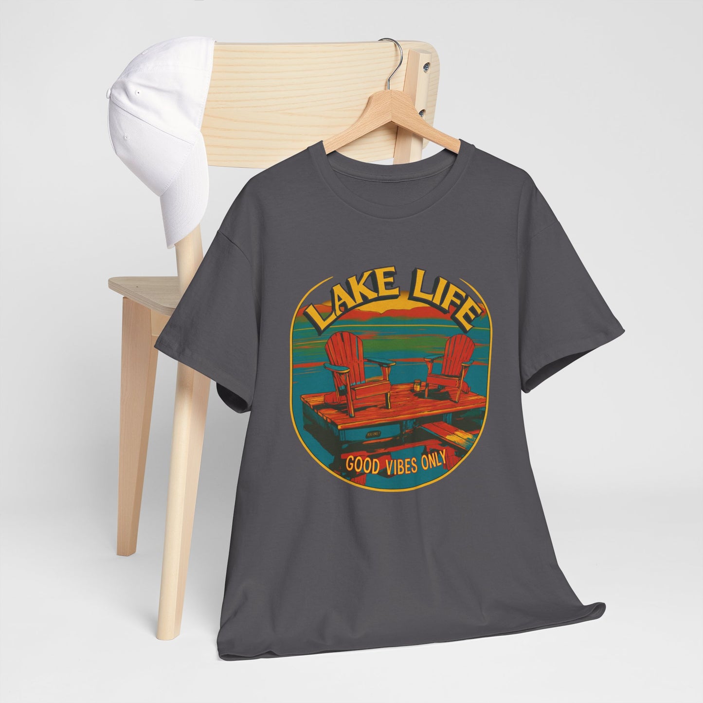 Lake Life Good Vibes Tee — Retro Dock Sunset Outdoor | Root to Peak