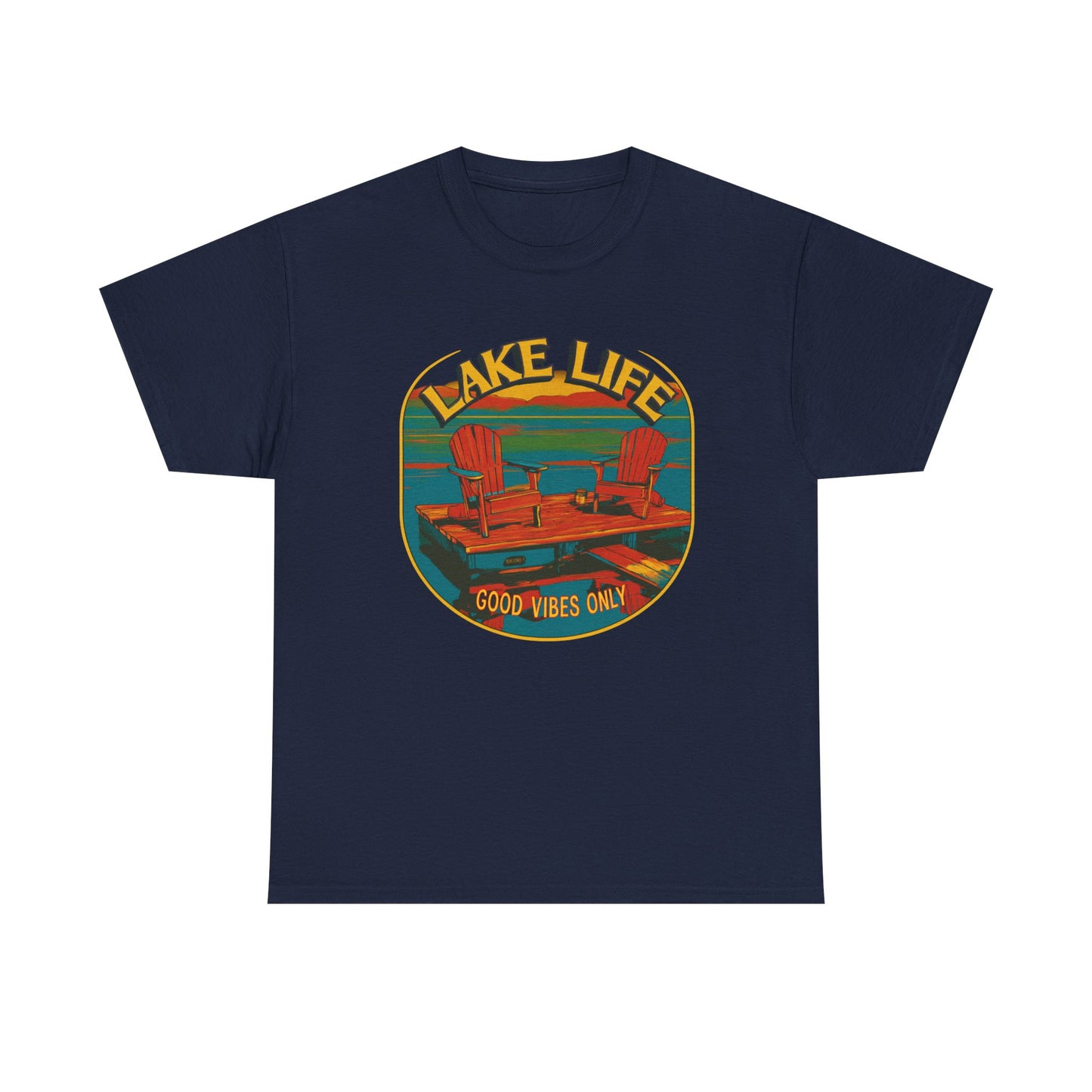 Lake Life Good Vibes Tee — Retro Dock Sunset Outdoor | Root to Peak