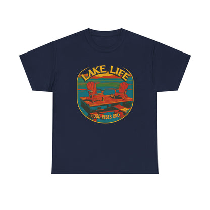 Lake Life Good Vibes Tee — Retro Dock Sunset Outdoor | Root to Peak