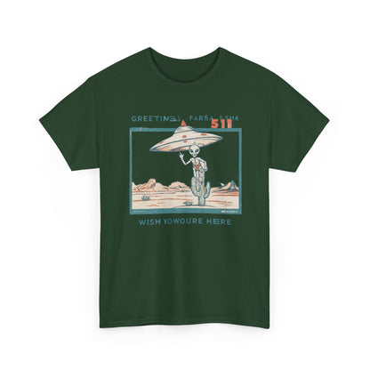Greetings from Area 51 Tee — Retro Alien Postcard Graphic | Root to Peak