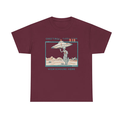 Greetings from Area 51 Tee — Retro Alien Postcard Graphic | Root to Peak