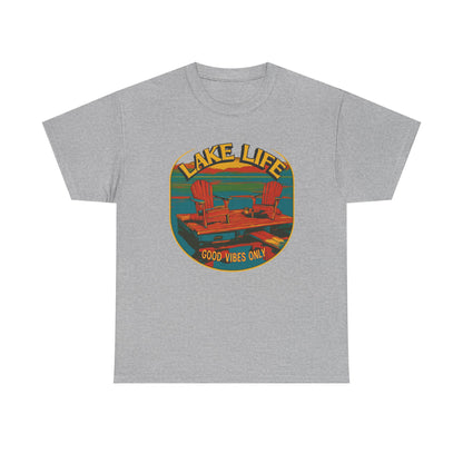 Lake Life Good Vibes Tee — Retro Dock Sunset Outdoor | Root to Peak