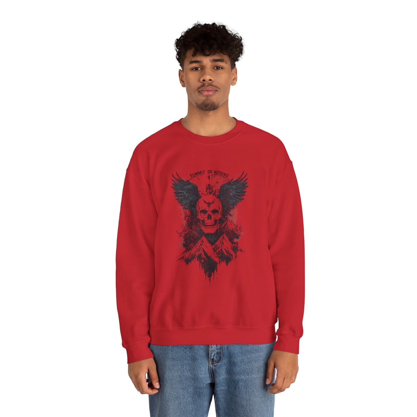 Summit of Nothing Skull Wings Crewneck — Mountain Goth Gift | Root to Peak