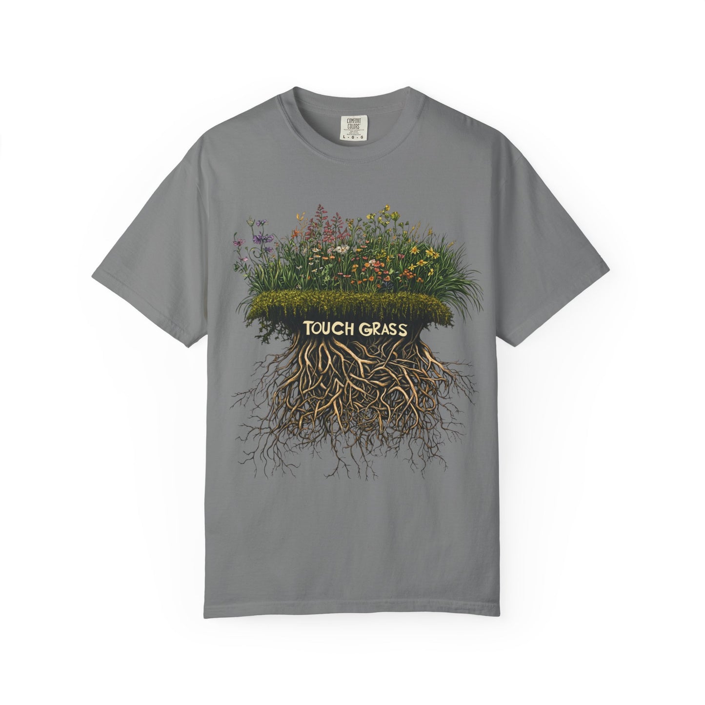 Touch Grass Botanical Tee — Nature Lover Outdoor Graphic | Root to Peak