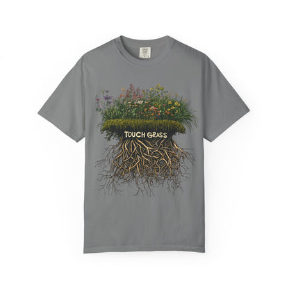 Touch Grass Botanical Tee — Nature Lover Outdoor Graphic | Root to Peak