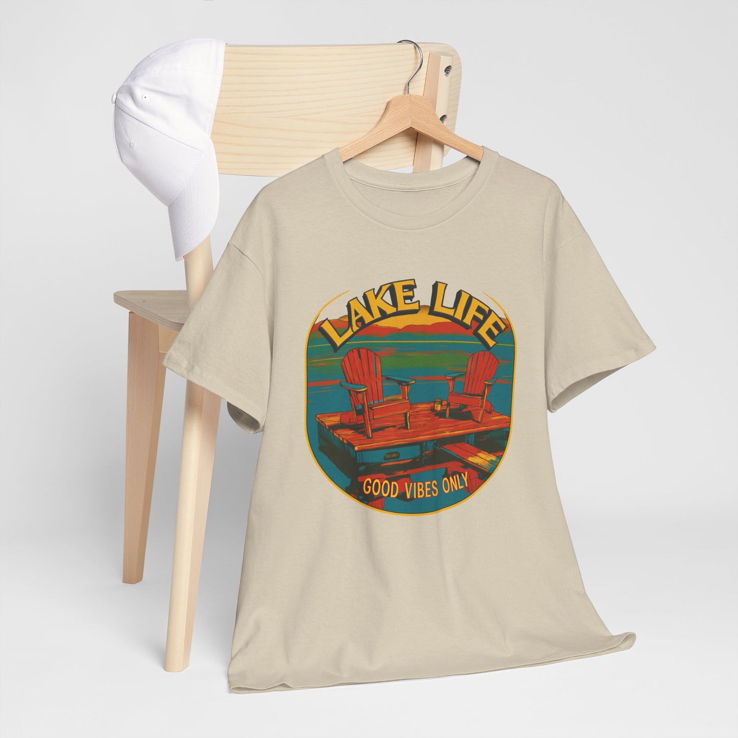Lake Life Good Vibes Tee — Retro Dock Sunset Outdoor | Root to Peak