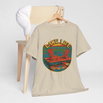 Lake Life Good Vibes Tee — Retro Dock Sunset Outdoor | Root to Peak