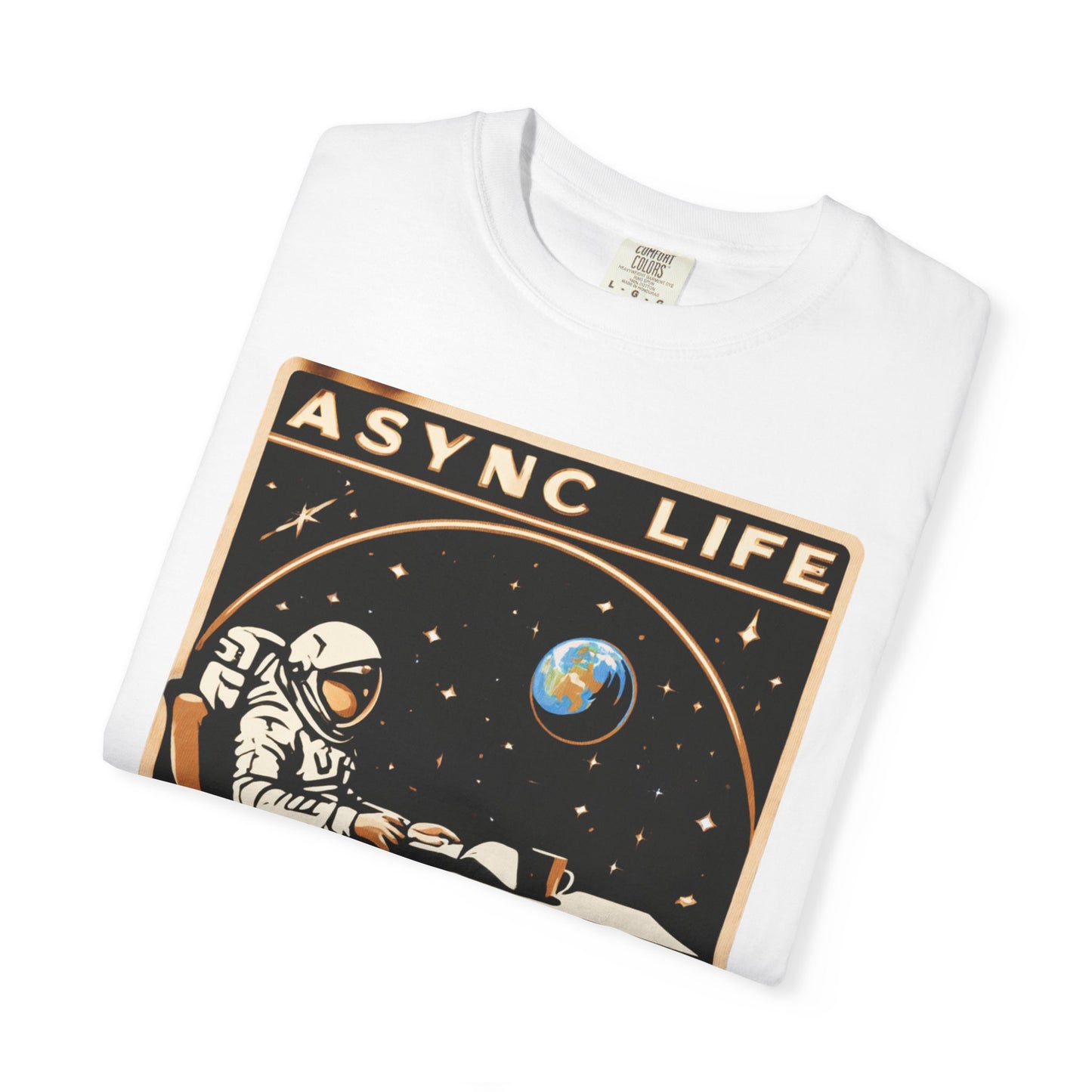 Async Life Astronaut Tee — Developer Space Graphic | Root to Peak