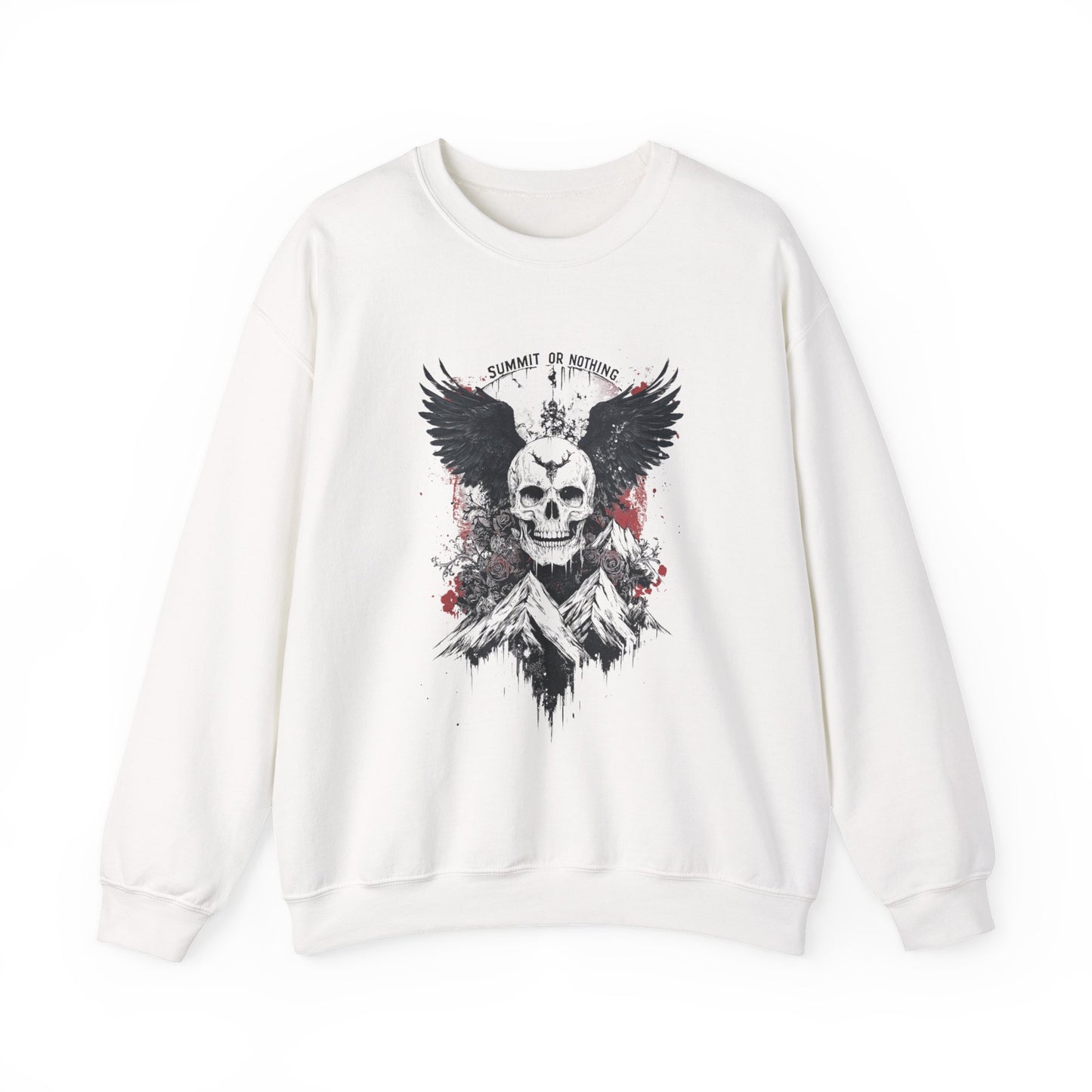 Summit of Nothing Skull Wings Crewneck — Mountain Goth Gift | Root to Peak