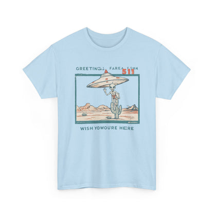 Greetings from Area 51 Tee — Retro Alien Postcard Graphic | Root to Peak