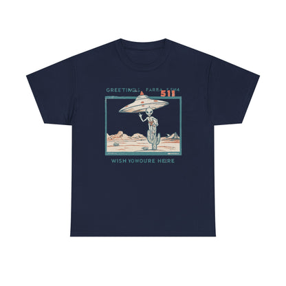 Greetings from Area 51 Tee — Retro Alien Postcard Graphic | Root to Peak