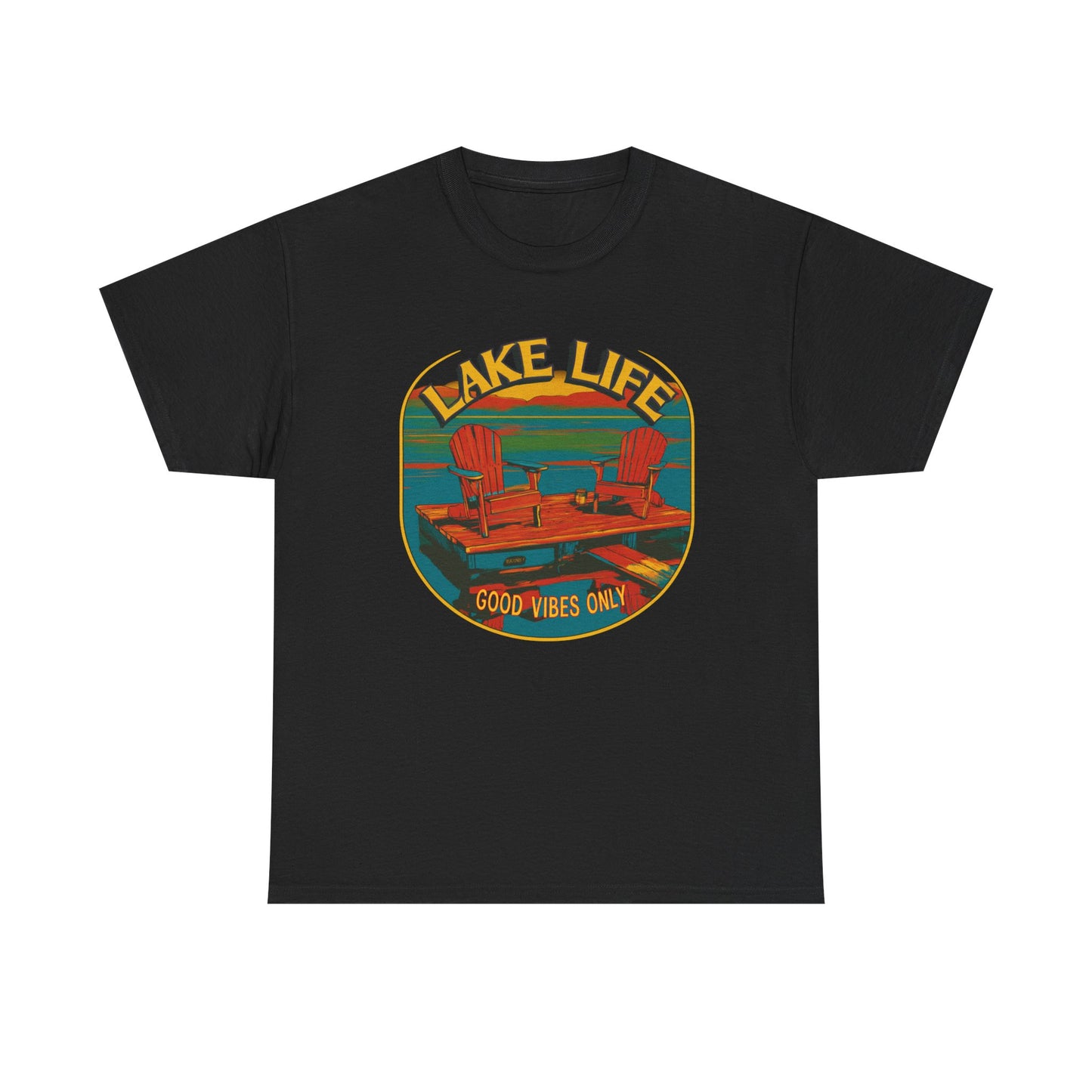 Lake Life Good Vibes Tee — Retro Dock Sunset Outdoor | Root to Peak