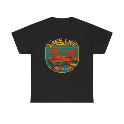 Lake Life Good Vibes Tee — Retro Dock Sunset Outdoor | Root to Peak